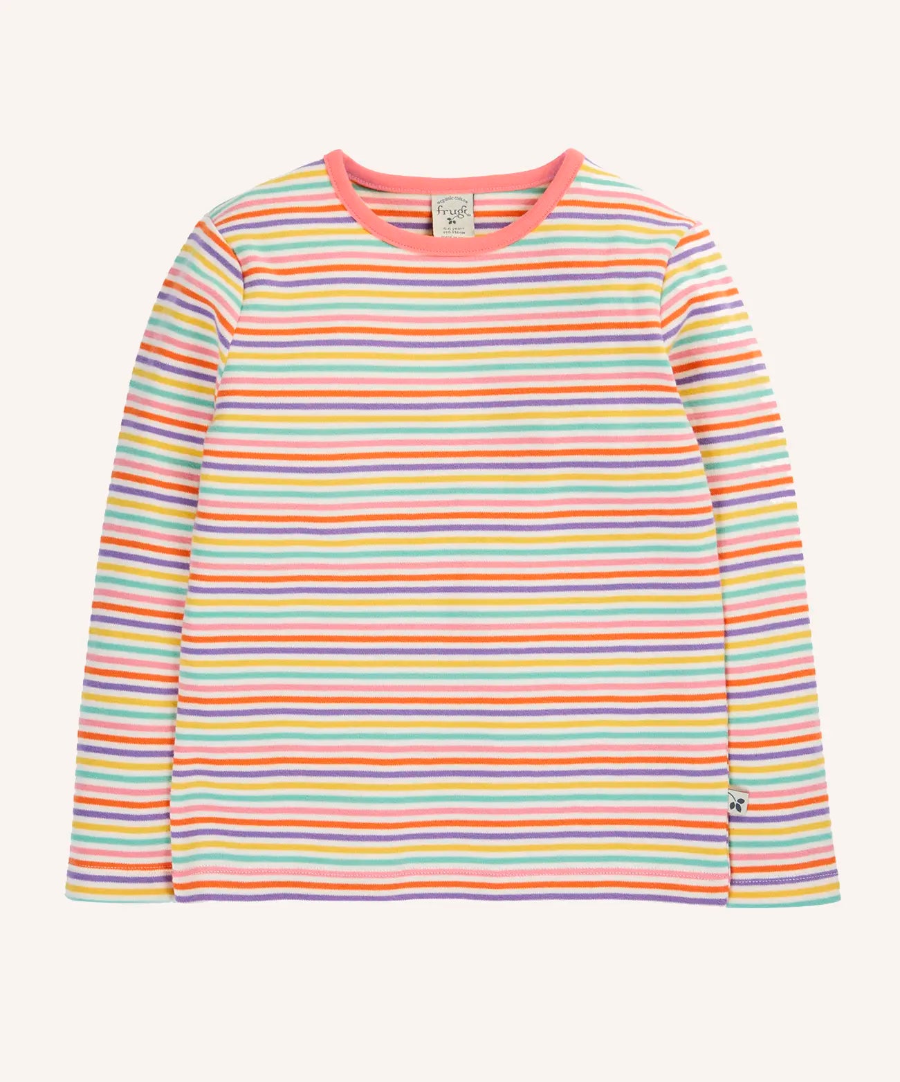 Frugi Lucia long sleeve organic cotton top in a multi coloured bonnie stripe. 