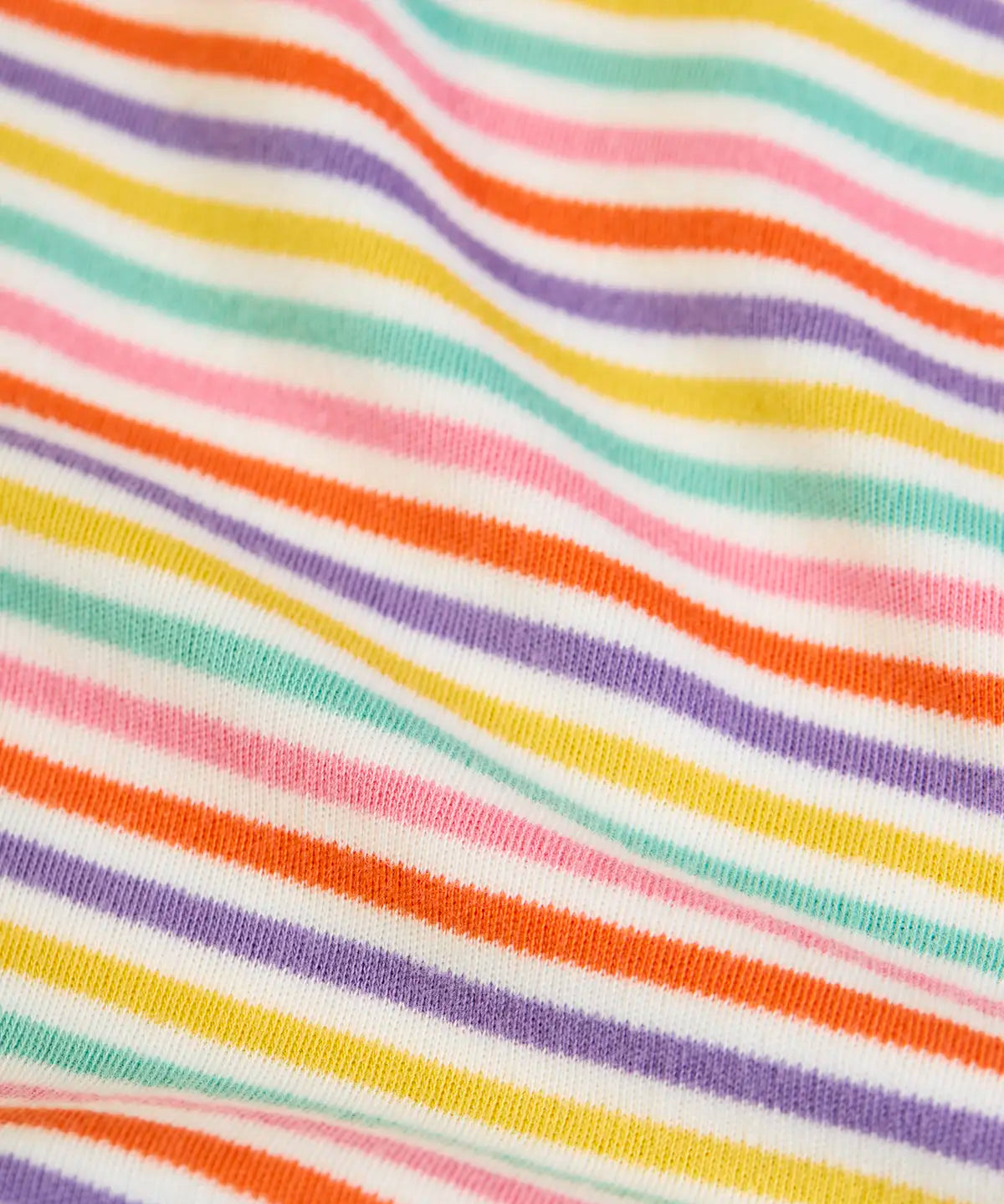 Frugi GOTS 100% organic cotton kids long sleeve top showing a close up of the pink and purple pastel striped design