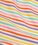 Frugi GOTS 100% organic cotton kids long sleeve top showing a close up of the pink and purple pastel striped design