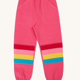 Frugi Malpas rose pink rainbow applique organic cotton joggers. The joggers coordinate with other items from Frugi's Autumn Winter range available at Babipur. 