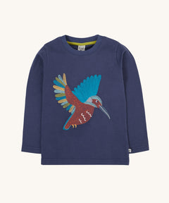 Frugi navy kingfisher Organic Cotton Embroidered long sleeve children's Top. This top is a part of a wide range of organic cotton clothing for children available here at Babipur. 