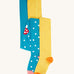 Frugi Norah 2 pack children's footed tights with bumblebee yellow and mushroom designs. The tights coordinate with other items from Frugi's Autumn Winter range available at Babipur. 