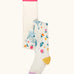 Frugi children's Norah organic cotton knitted tights in white with pegasus and flowers patterns.