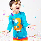 Frugi Tobermory Teal Fox Magic Number Top 3-4 ans