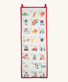 The Frugi Organic cotton Christmas advent calendar - 24 pouch pockets to fill yourself, each one features a Frugi cartoon animal character
