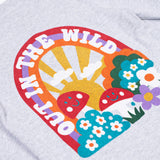 A close up of the graphic on the back of the Frugi Adventure Organic Cotton Printed Kids' grey Top.