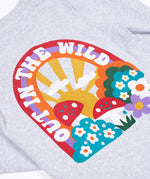 A close up of the graphic on the back of the Frugi Adventure Organic Cotton Printed Kids' grey Top.