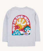 The back of the Frugi Adventure Organic Cotton Printed Kids' grey Top. The back features a large colourful graphic.