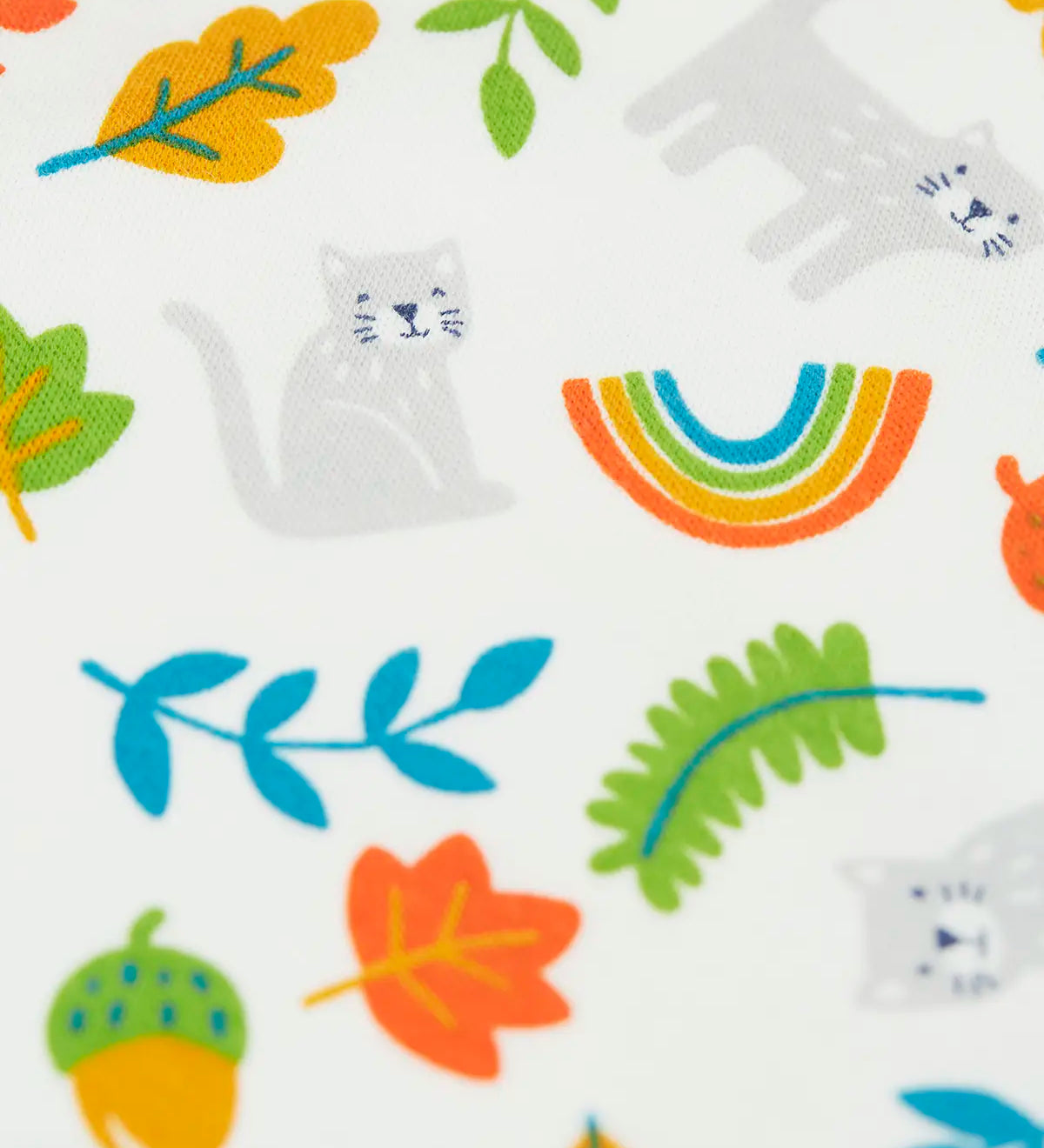 Close up of the wild cats print on the Frugi white organic cotton lovely babygrow .