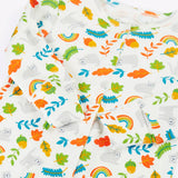 Close up of the built in fold over scratch mitts on the  Frugi white organic cotton lovely babygrow with an all over wild cats print.
