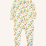 Frugi white organic cotton lovely babygrow with an all over wild cats print.