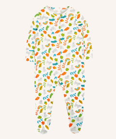 Frugi white organic cotton lovely babygrow with an all over wild cats print.