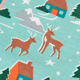 Close up of the reindeer featured in the winter drives print on the Frugi organic cotton lovely babygrow.