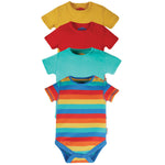 frugi over the rainbow baby body 4 pack green, red and yellow