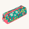 Frugi wild woods pencil case. A kids back to school green pencil case with a woodland inspired design and pink trim