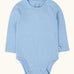 Frugi pointelle long sleeved baby body in winter sky blue. 