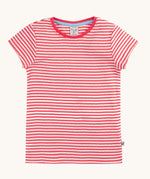The pink and white striped short sleeved t-shirt from the Frugi Pointelle T-Shirts 2 Pack.