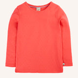 Frugi pointelle long sleeve top in rhubarb pink organic cotton.