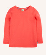 Frugi pointelle long sleeve top in rhubarb pink organic cotton.