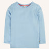 Frugi pointelle long sleeve top in winter sky blue organic cotton.