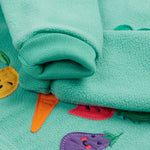 Frugi kids green fleece jumper with veg design cuff detail