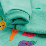 Frugi kids green fleece jumper with veg design cuff detail
