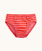 The red and pink striped children's briefs from the Frugi organic cotton briefs underwear multipack bloom flowers design.