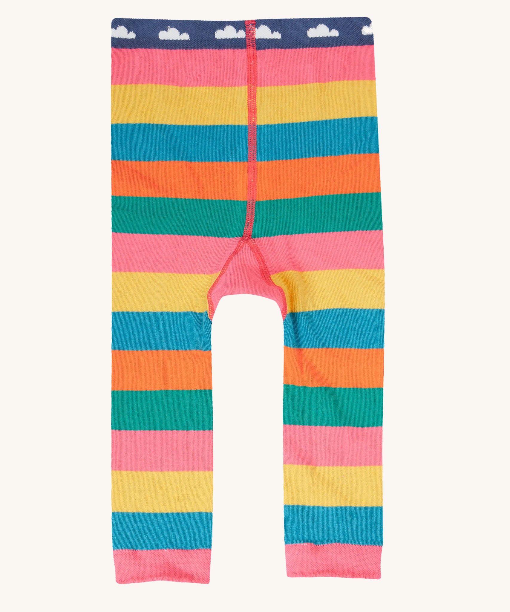 The front of the Frugi rainbow bee design organic cotton leggings footless tights.
