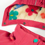 A closer look at the inside of the Frugi Rambler 3 in 1 Coat - Snapdragon/Flower Pop
