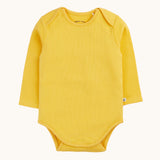 The yellow coloured long sleeved vest from the Frugi ribbed material 2 pack long sleeved body vests. 