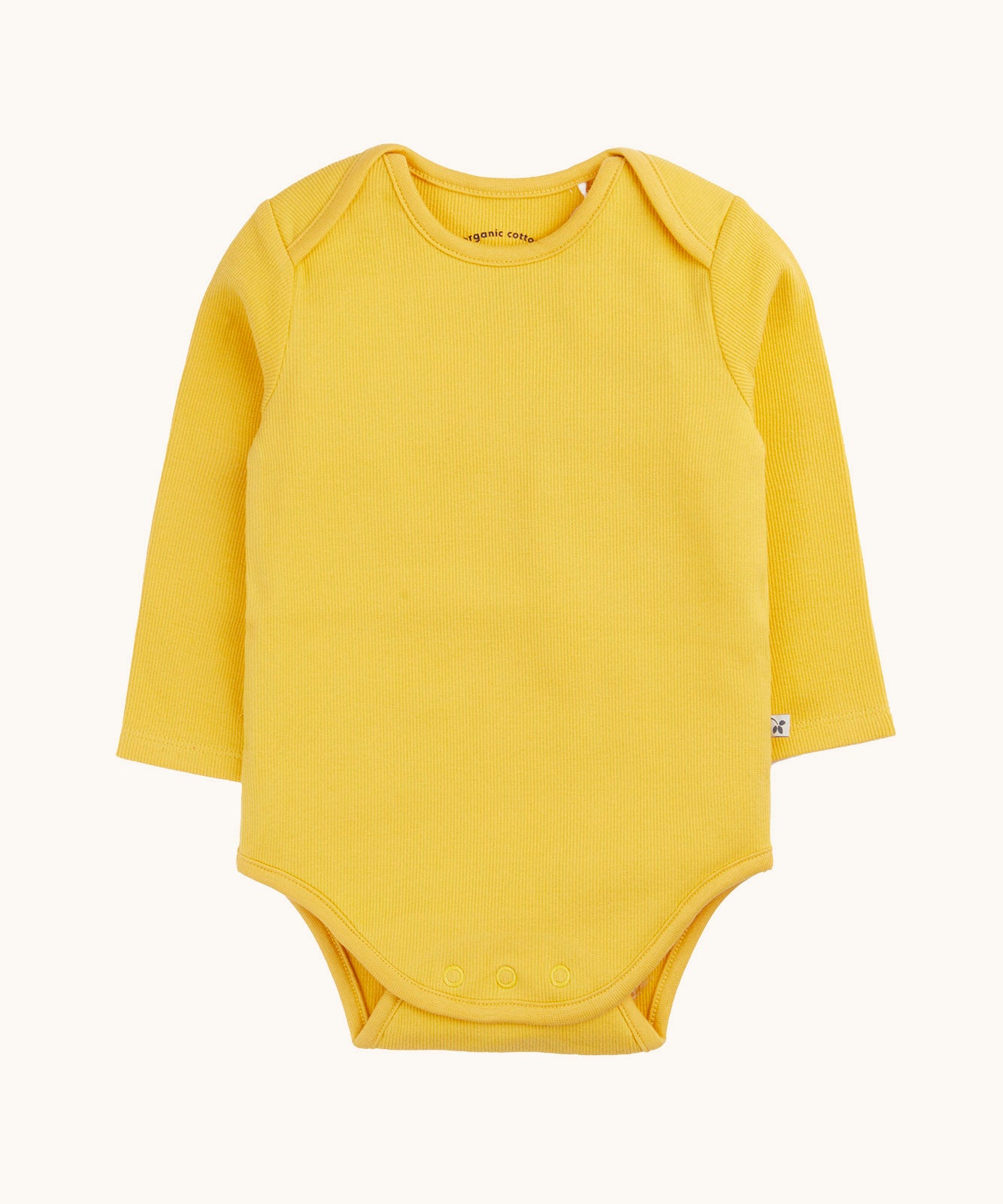 The yellow coloured long sleeved vest from the Frugi ribbed material 2 pack long sleeved body vests. 