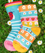 Frugi kids rock my socks strawberry bumblebee and flower design 