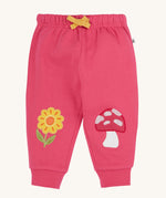 Frugi rose pink coloured flower and mushroom crawlers organic cotton kids joggers.