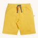 Frugi Bumblebee yellow Organic Cotton Samson Summer Shorts with rainbow stripe waist tie and two side pockets.