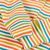 Close up of the fold over mitt cuffs on the stripe sleepsuit from the Frugi scrumptious babygrow gift set.