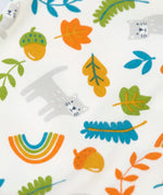 Close up of the Wild cats print featured on the cardigan from the Frugi scrumptious babygrow gift set.