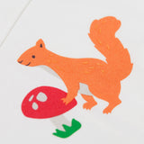 A close up of the Frugi shay body 2 pack in squirrel play/soft white showing the cute playful squirrel print detail on white organic cotton fabric.