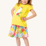  organic cotton Frugi T-Shirt for children features a gorgeous cockatoo applique with a colourful rainbow crest