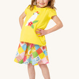  organic cotton Frugi T-Shirt for children features a gorgeous cockatoo applique with a colourful rainbow crest