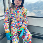 wearing the Frugi Snow & Ski Salopettes - Retro Happy
