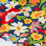 Close up of the hemline on the Frugi Sofia organic cotton skater dress with a beautiful bunch all over flower print. 