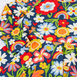 Close up of the Frugi Sofia organic cotton skater dress with a beautiful bunch all over flower print. 