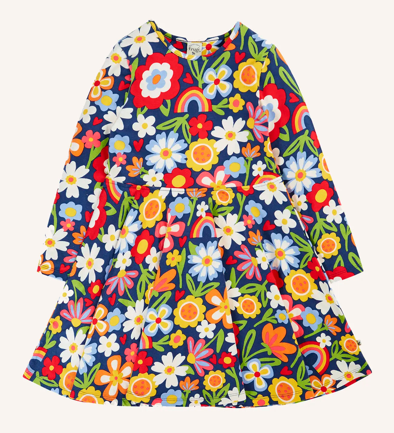 Frugi Sofia organic cotton skater dress with a beautiful bunch all over flower print. 