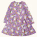 Frugi Sofia organic cotton skater dress in purple with an all over koala cuddles print.
