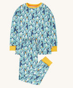 Frugi long sleeved organic cotton sundown pyjamas with a penguin waddle print.