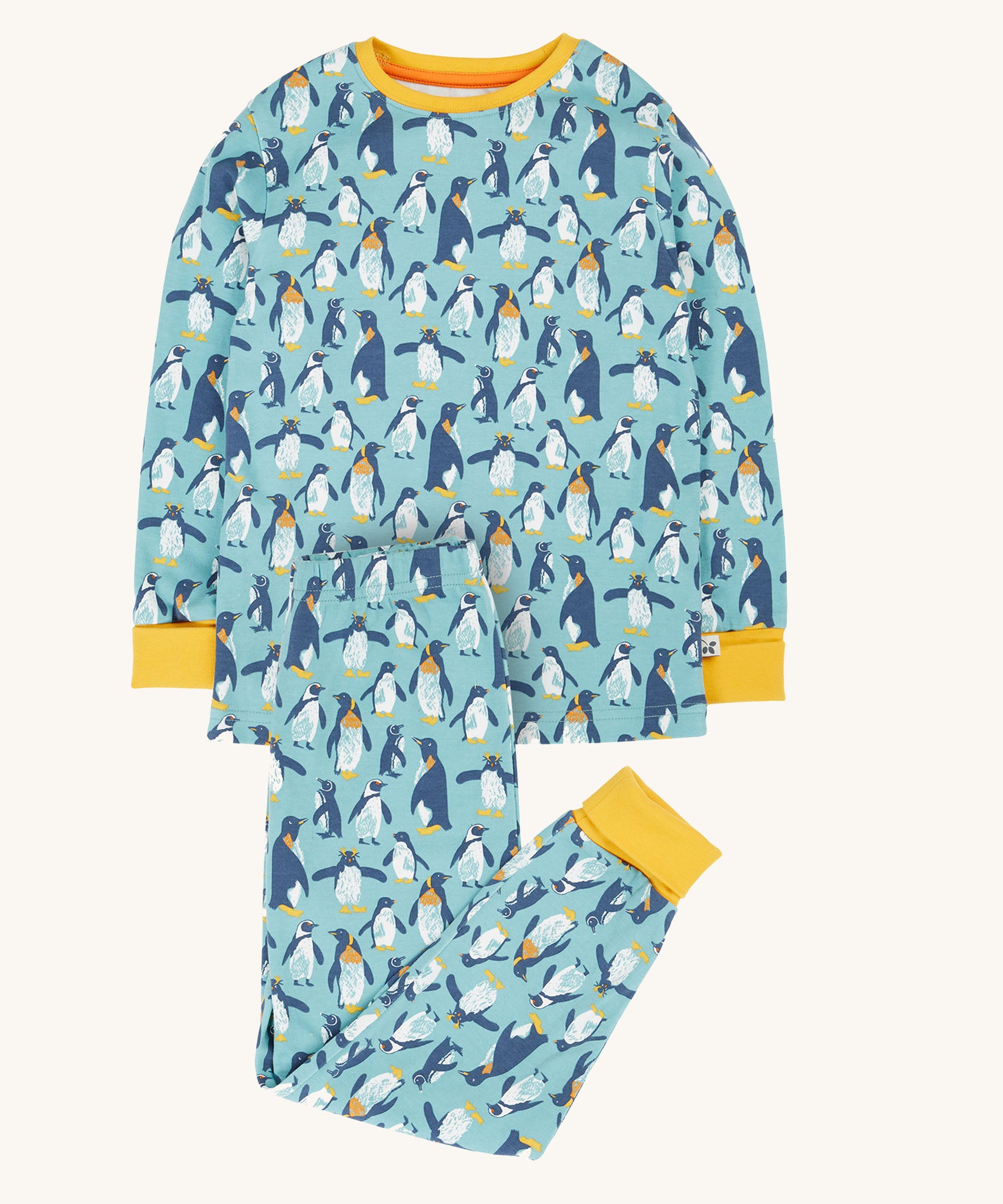 Frugi long sleeved organic cotton sundown pyjamas with a penguin waddle print.