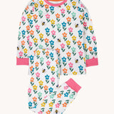Frugi Sundown organic cotton white fun flowers children's pyjamas. 