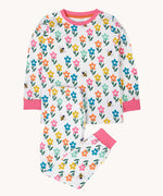 Frugi Sundown organic cotton white fun flowers children's pyjamas. 