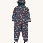Frugi Children's Puddle Buster All In One - Tiger Time, in Navy blue and colourful orange tiger and green leaf print