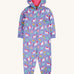 Frugi Organic Cotton purple unicorn floral print Children's Big Snuggle Suit. This all in one snuggle suit is a part of a wide range of organic cotton clothing for children available here at Babipur. 